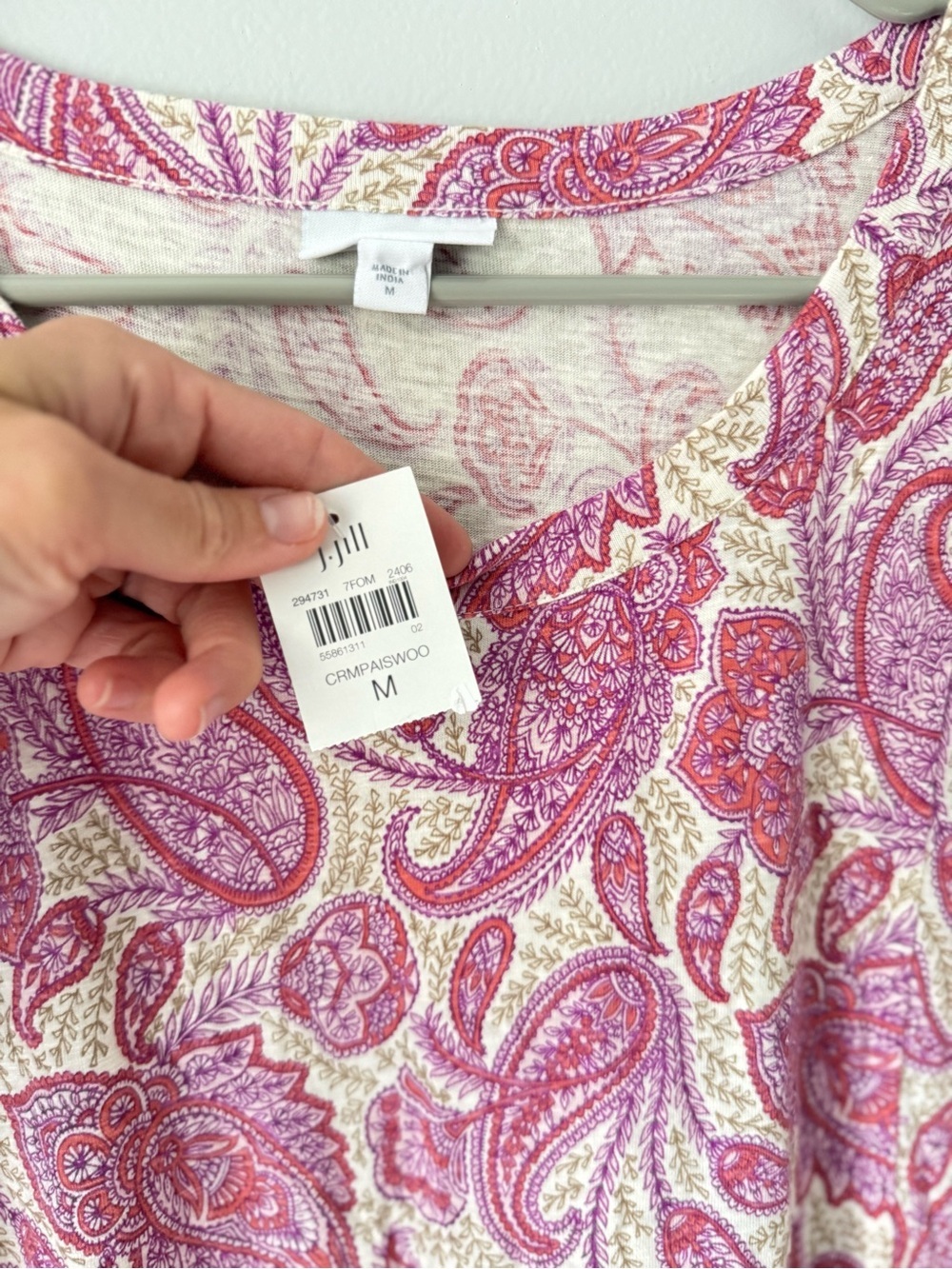 J. Jill Sleeveless Paisley Sunmer Dress Pattern Boho Cotton Pink Purple Size M - Picture 7 of 10